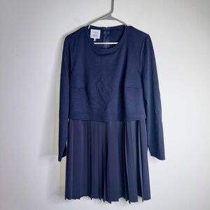 Akris Punto x Bergdorf Goodman Wool Blend Navy Pleated Top